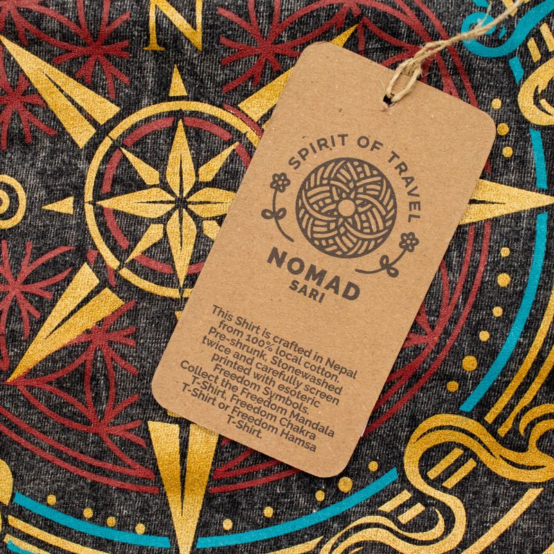 Nomad Sari Stonewashed Baumwoll-T-Shirt - Lebenskompass - Anthrazit - Klein