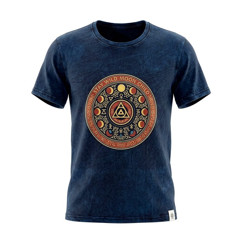 Nomad Sari steinwaschene Baumwoll-T-Shirt - Bleib wild, Mondkind - Blau - Klein