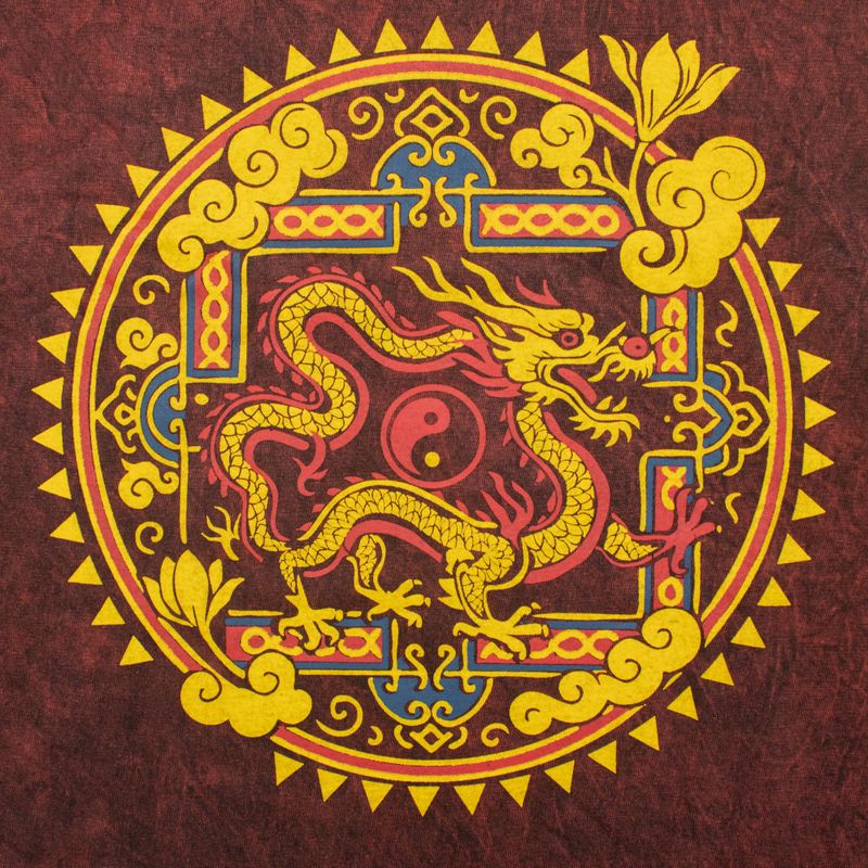Nomad Sari steingewaschene Baumwoll-T-Shirt - Drachen-Mandala - Burgunderrot - Klein