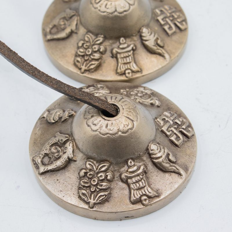 Premium Messing Tibetische Tingsha - Glückssymbole - ca. 6 cm (155 g)