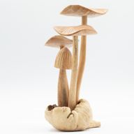 Handgefertigte Parasiten-Holzkunst-Schnitzerei - Set aus 4 großen Pilzen