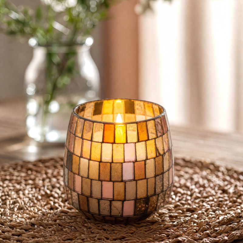 Bernstein-Mosaik - Glasgefäßkerzen - Medium