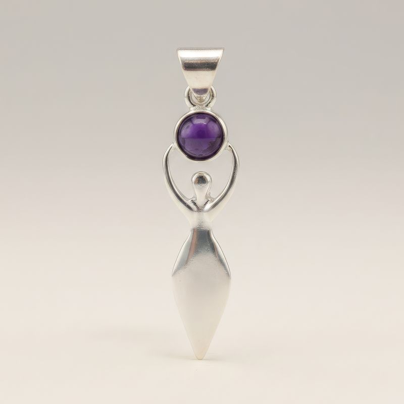 Indische Andachtsanhänger - Silberplattiert (45 cm Kordel) - Göttin-Amethyst