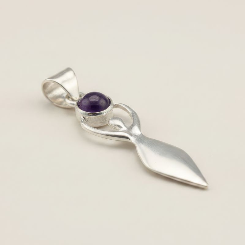 Indische Andachtsanhänger - Silberplattiert (45 cm Kordel) - Göttin-Amethyst
