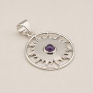 Indische Andachtsanhänger – Silberbeschichtet (45 cm Kordel) – Sonnenanbetung Amethyst