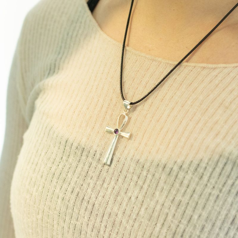 Indische Devotionalanhänger - Silberbeschichtet (45 cm Kordel) - Ankh-Symbol des ewigen Lebens