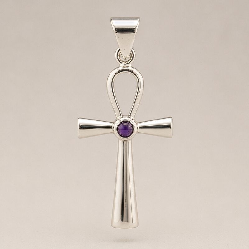 Indische Devotionalanhänger - Silberbeschichtet (45 cm Kordel) - Ankh-Symbol des ewigen Lebens