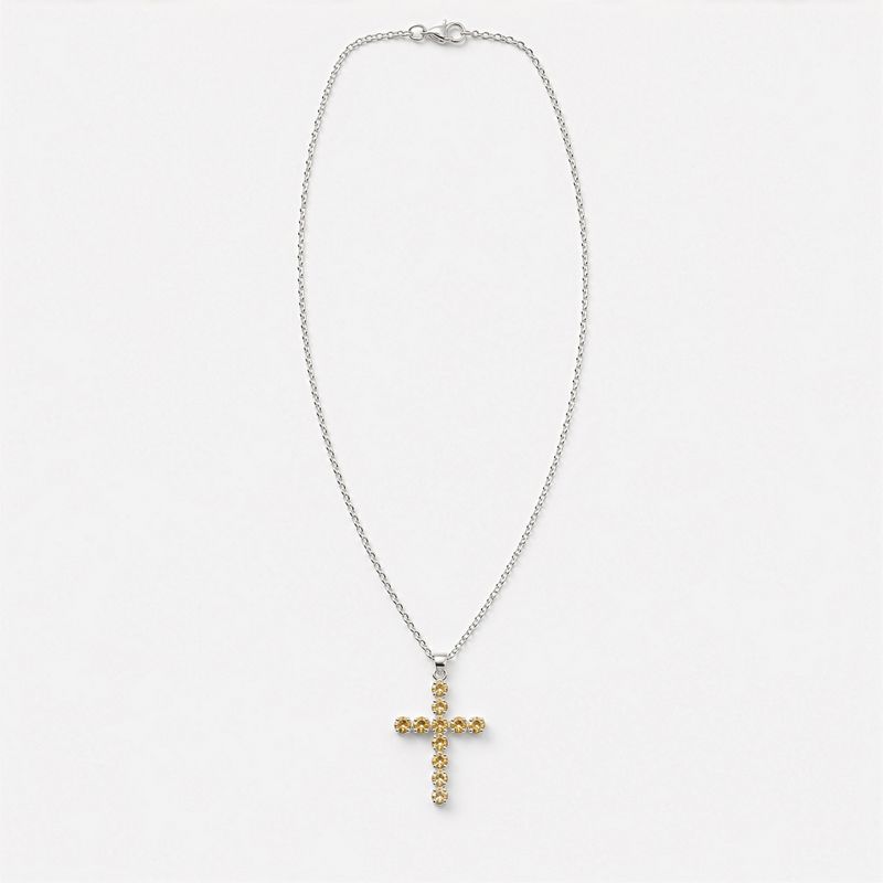 Indische Gebetsanhänger - Silberbeschichtet (45 cm Kette) - Citrin-Kreuz