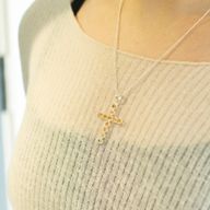Indische Gebetsanhänger - Silberbeschichtet (45 cm Kette) - Citrin-Kreuz