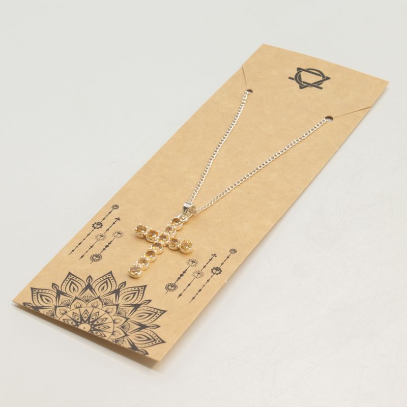 Indische Gebetsanhänger - Silberbeschichtet (45 cm Kette) - Citrin-Kreuz