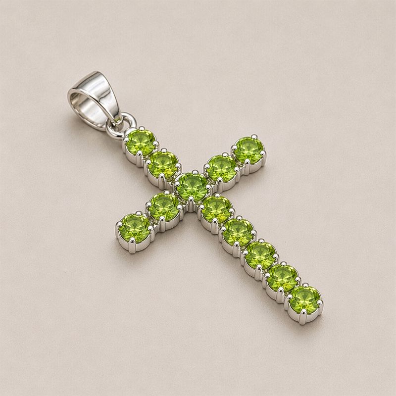 Indische Andachtsanhänger - Versilbert (45 cm Kette) - Peridot-Kreuz