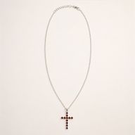 Indische Andachtsanhänger - Silberbeschichtet (45 cm Kette) - Granat-Kreuz