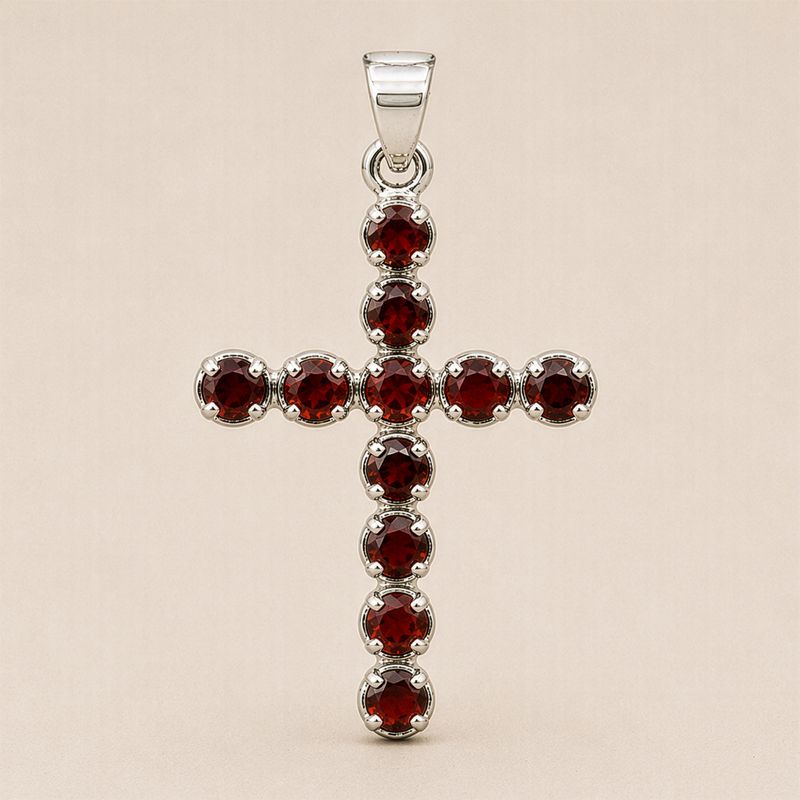 Indische Andachtsanhänger - Silberbeschichtet (45 cm Kette) - Granat-Kreuz