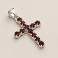 Indische Andachtsanhänger - Silberbeschichtet (45 cm Kette) - Granat-Kreuz