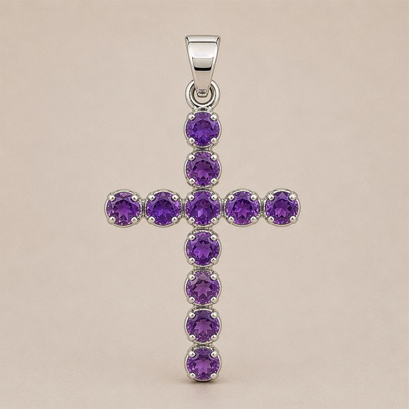 Indische Andachtsanhänger - Silberbeschichtet (45 cm Kette) - Amethyst-Kruzifix