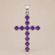 Indische Andachtsanhänger - Silberbeschichtet (45 cm Kette) - Amethyst-Kruzifix
