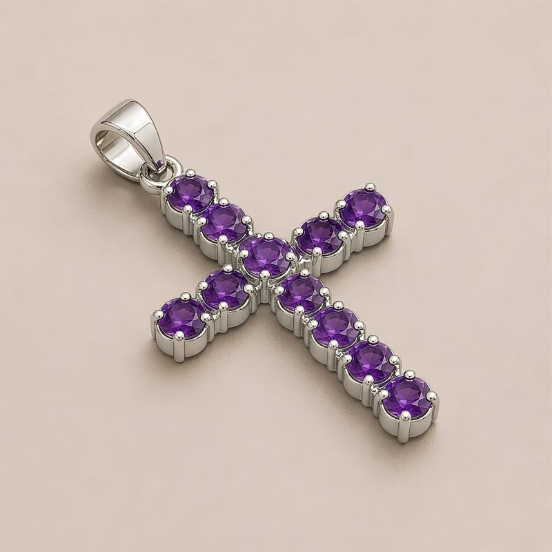 Indische Andachtsanhänger - Silberbeschichtet (45 cm Kette) - Amethyst-Kruzifix