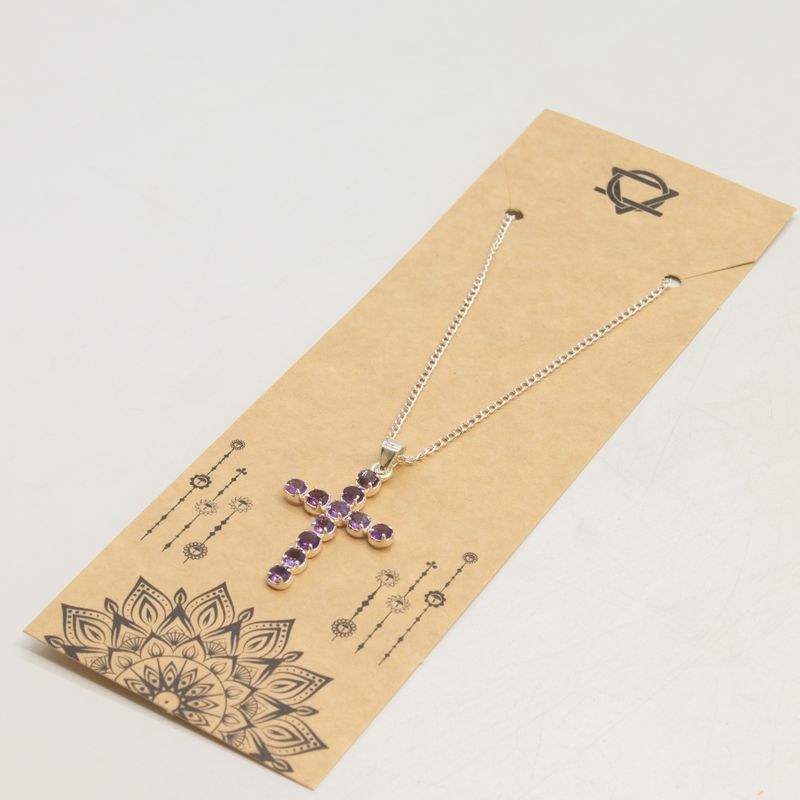 Indische Andachtsanhänger - Silberbeschichtet (45 cm Kette) - Amethyst-Kruzifix