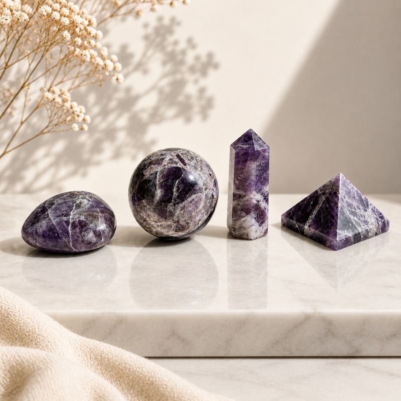 Bereit für den Einzelhandel: Verschiedene Edelsteinformen – Amethyst