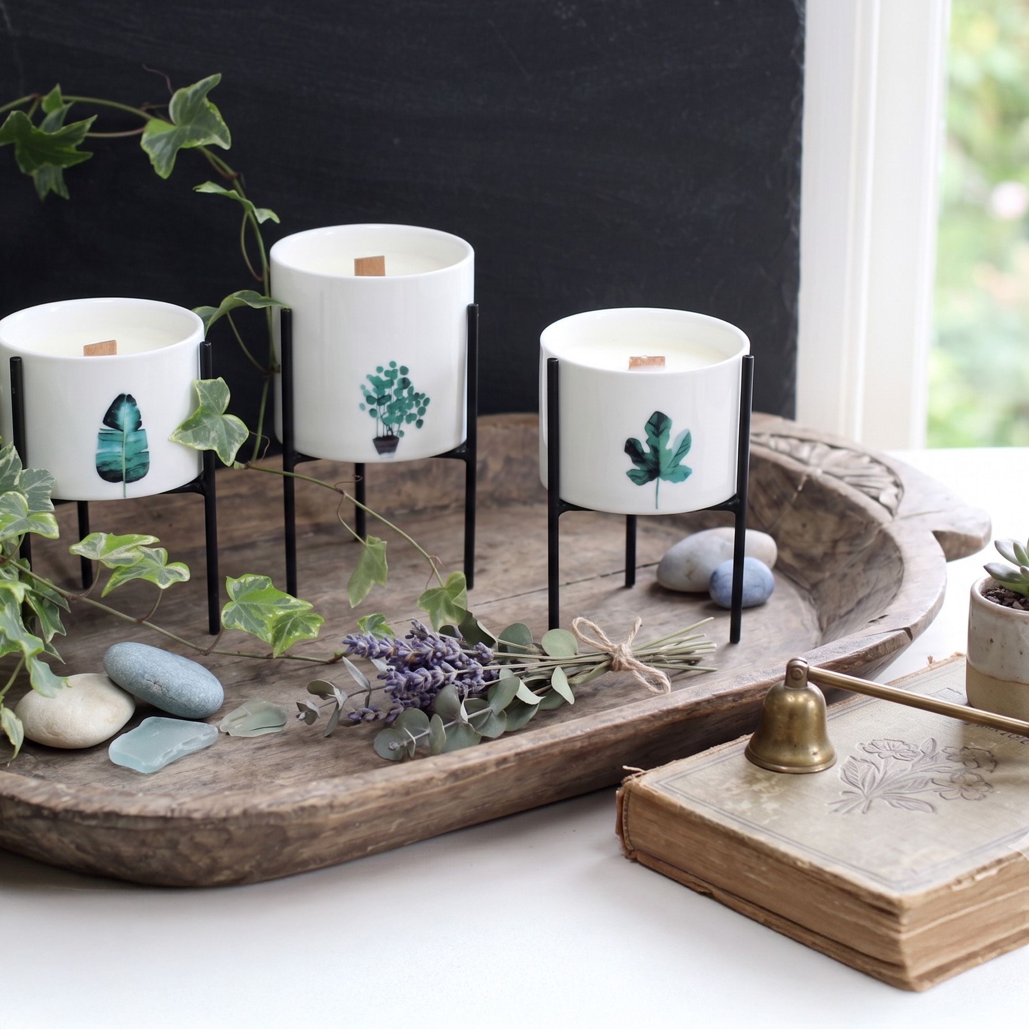Sojawachskerzen mit Holzdocht und botanischen Düften