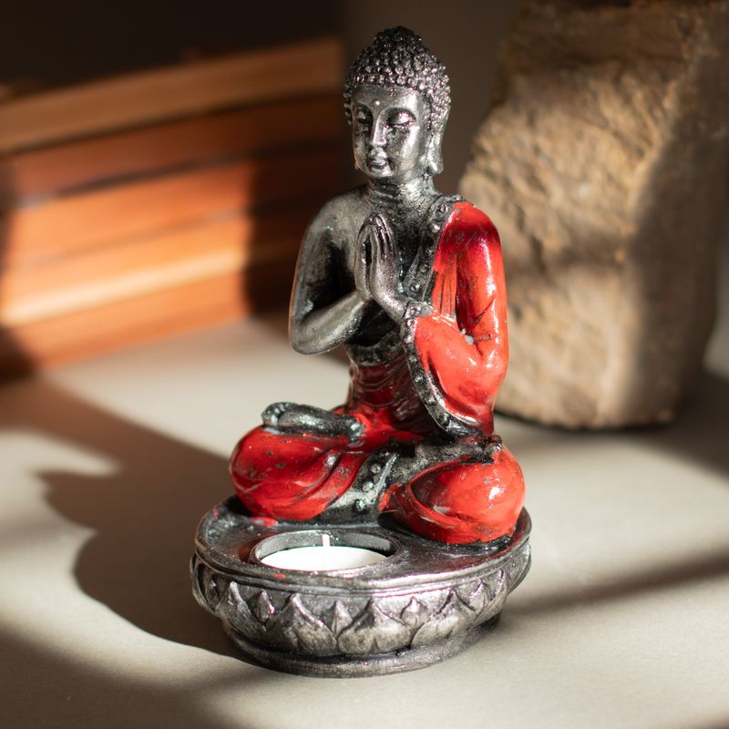 Buddha-Kerzenhalter - Rot - Mittel