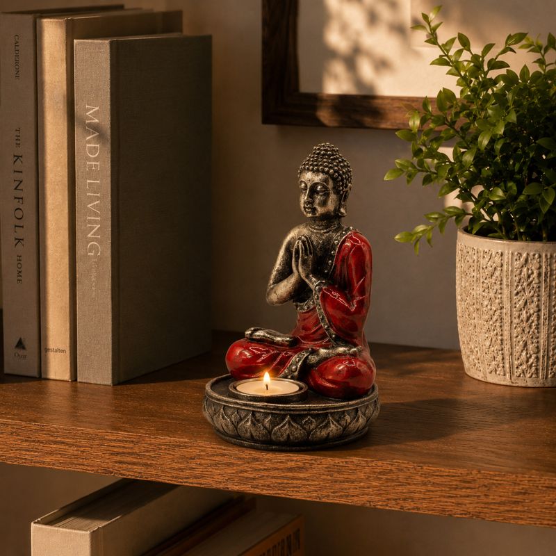 Buddha-Kerzenhalter - Rot - Mittel