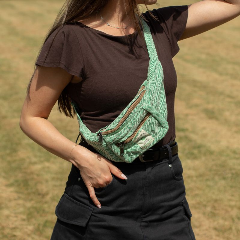 Baumwoll-Hanf-Stil Gürteltasche (oder Bauchtasche) - Salbeigrün