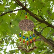 Indische Glöckchen - Med Baum des Lebens - Chakra-Perlen 5 Glöckchen - 10x36 cm