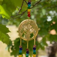 Indische Glocken - Messing-Baum des Lebens mit Chakra-Perlen - 3 Glöckchen - 6,5 x 31 cm