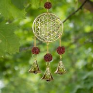 Indische Glocken - Messing-Blume des Lebens mit Rudraksha-Perlen - 3 Glocken - 6 × 27 cm