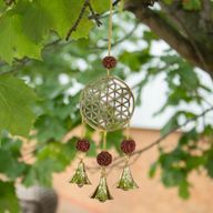 Indische Glocken - Messing-Blume des Lebens mit Rudraksha-Perlen - 3 Glocken - 6 × 27 cm