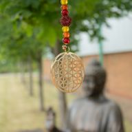 Indische Glocken – Messing-Blume des Lebens mit Rudraksha-Perlen Schnur-Glocken – 6x63 cm