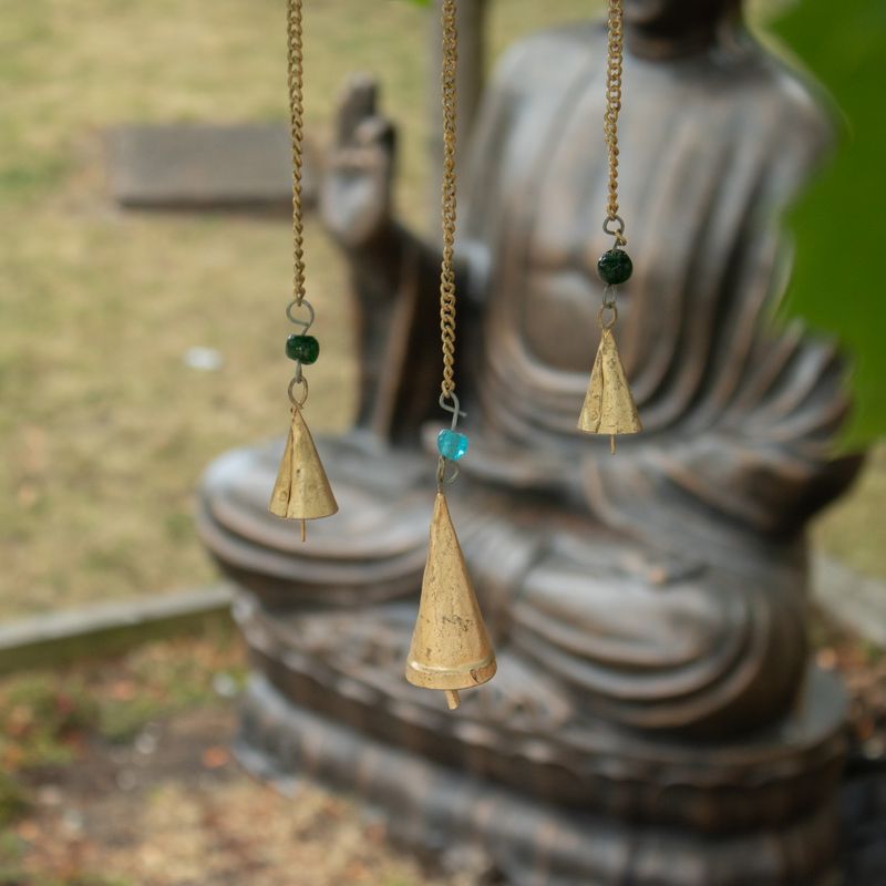 Indische Windspiele - Hamsa Kleiner Spiegel 3 Glocken - 14×55 cm