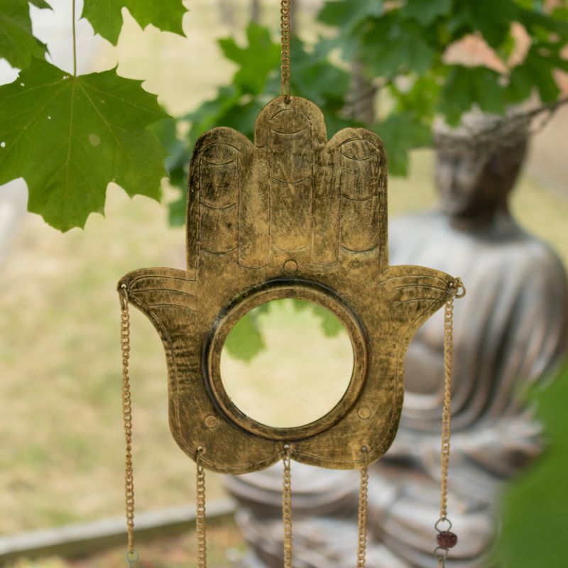 Indische Windspiele - Hamsa Großspiegel 5 Glocken - 19x65cm