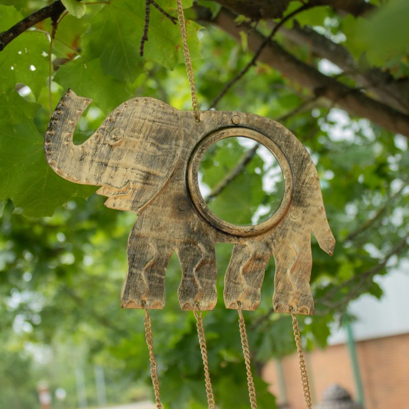 Indische Klangspiele - Elefant Großer Spiegel 4 Glöckchen - 24x60 cm