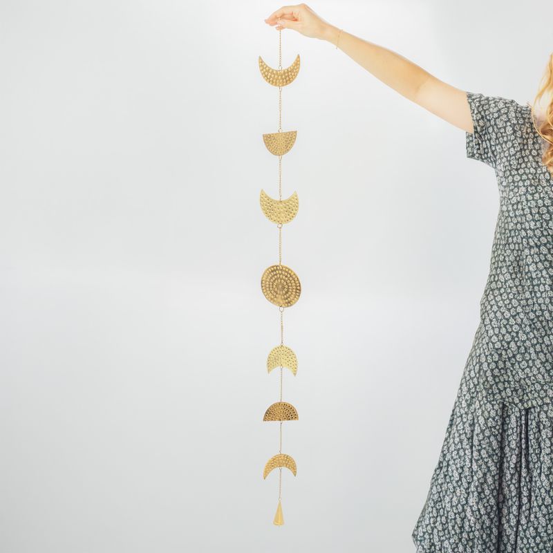 Indische Glocken - Messing Mondphasen-Drop mit Glocke - 1m