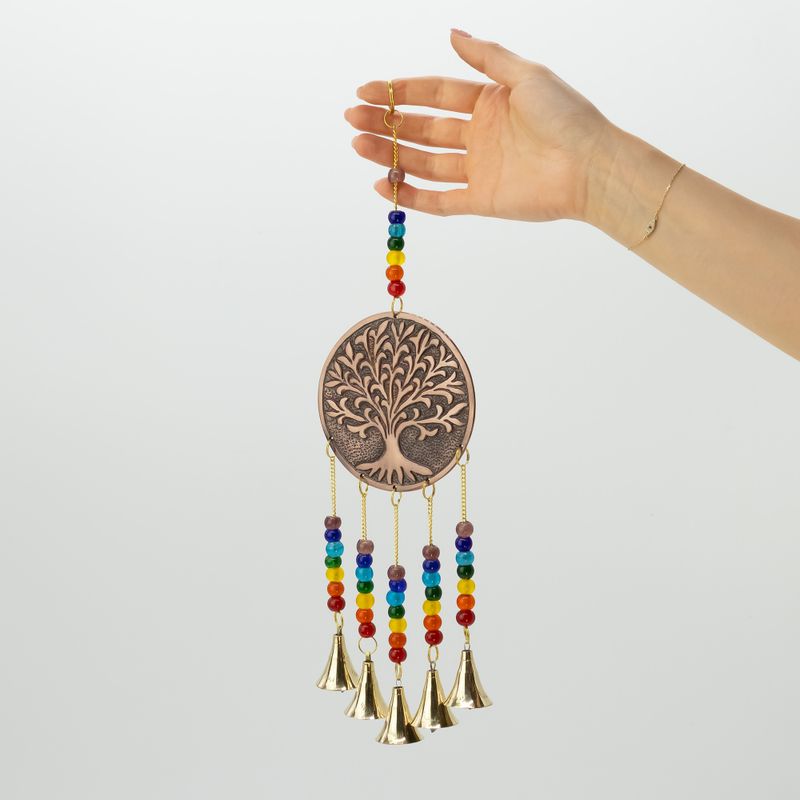 Indische Glöckchen - Med Baum des Lebens - Chakra-Perlen 5 Glöckchen - 10x36 cm