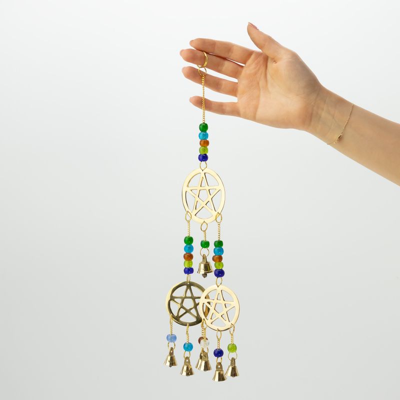 Indische Glocken - Messing Tri-Pentagramm - 7 Glocken - 9,5×32 cm