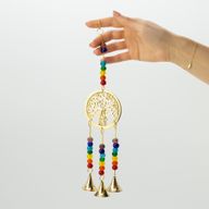 Indische Glocken - Messing-Baum des Lebens mit Chakra-Perlen - 3 Glöckchen - 6,5 x 31 cm