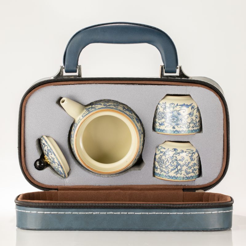 Reise-Teekannen-Set und zwei Tassen – China Ru Blau