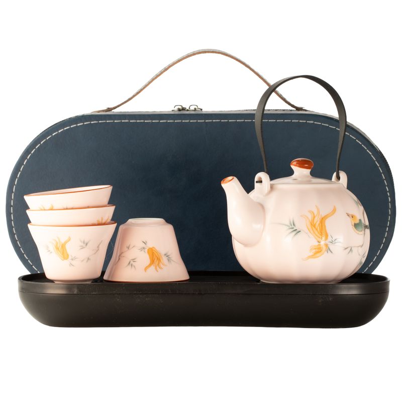 Reise-Teekannen-Set und vier Tassen - Rosa Vintage Kürbis-Stil