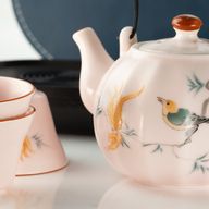 Reise-Teekannen-Set und vier Tassen - Rosa Vintage Kürbis-Stil