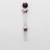 Himmlischer Prismastab - Amethyst bewegliche Kristallsphäre Quarzstiel - 12 cm