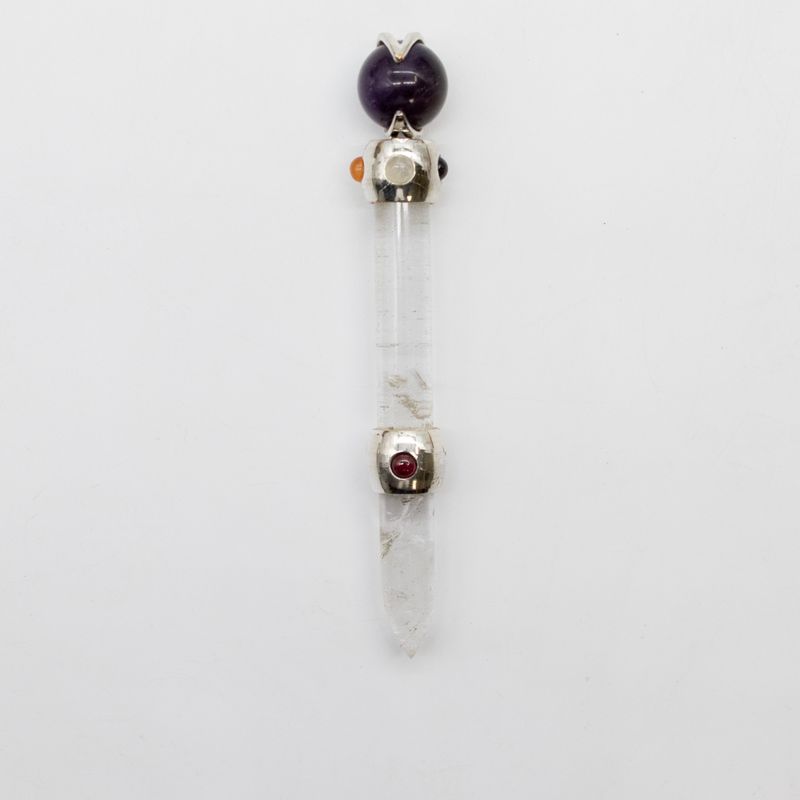 Himmlischer Prismastab - Amethyst bewegliche Kristallsphäre Quarzstiel - 12 cm