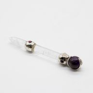 Himmlischer Prismastab - Amethyst bewegliche Kristallsphäre Quarzstiel - 12 cm