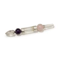 Achse der Gnade Zauberstab - Amethyst- und Rosenquarz-Kugeln, Quarzstiel - 12 cm
