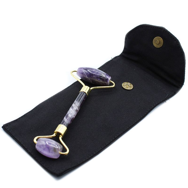 Edelstein-Gesichtsroller – Amethyst mit Beutel