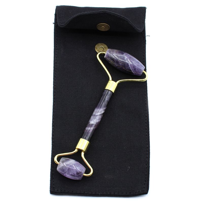 Edelstein-Gesichtsroller – Amethyst mit Beutel