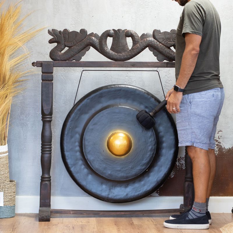 Großer Gong in braunem antikem Stand - 80 cm - Schwarz