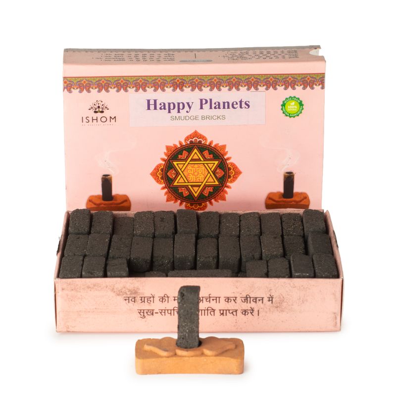 Packung mit 104 natürlichen Räuchersteinen und Brenner – Happy Planets – Ritual Bricks